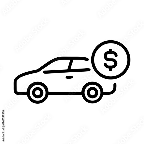 Vector icon of line art icon of a car with a dollar sign