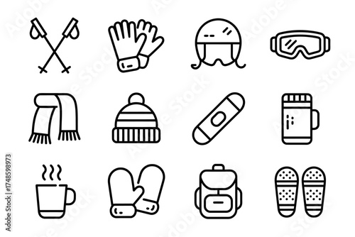 Winter Sports and Activities Icons Collection A Set of Essential Gear for Cold Weather Adventures