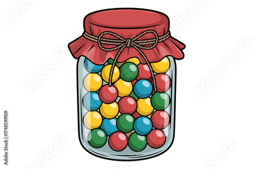 Colorful Candy Jar Illustration with Red Lid and String Bow Sweet Treat Game Guessing Contest Clipart