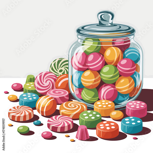 Colorful Candy Jar Still Life Sweet Treats Assortment Festive Treats Sweet Shop Goodies Bright Colors and Playful Designs