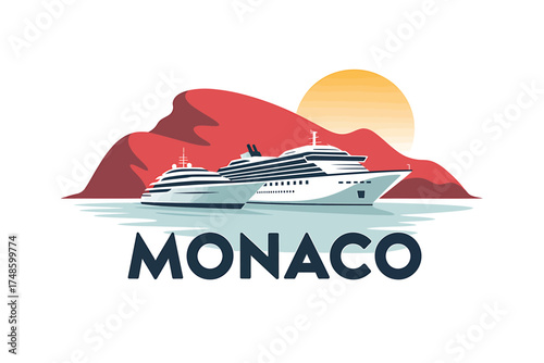 Monaco Luxury Cruise Ships at Sunset Vacation Destination Travel and Tourism Concept Holiday Getaway Illustration