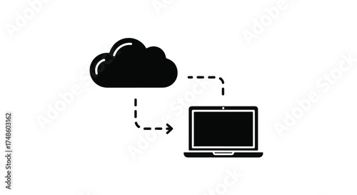 Cloud computing concept showing data transfer to laptop