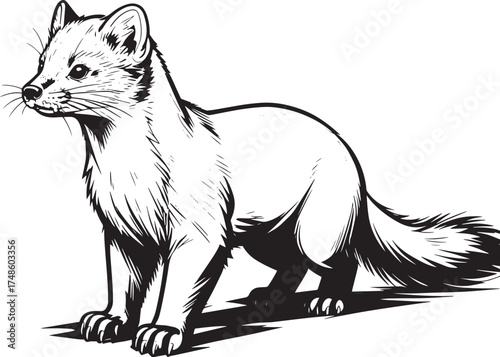 closeup-shot-european-pine-marten-with-wintery-landscape-background vector line art
