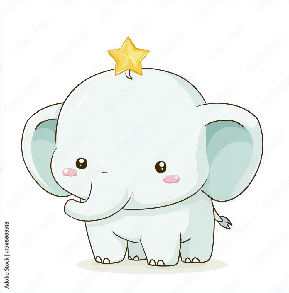 Fototapeta premium Delightful white elephant with a yellow star, showcasing innocence and charm in a whimsical setting