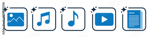 AI Media Generation Icon Set – Image, Video, Audio, Text Creation Buttons for App and UI Design