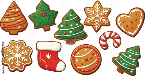 Collection of christmas gingerbread cookies isolated on white background