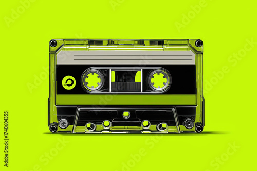 Retro cassette tape symbol brings back memories of music and nostalgia in vibrant lime color