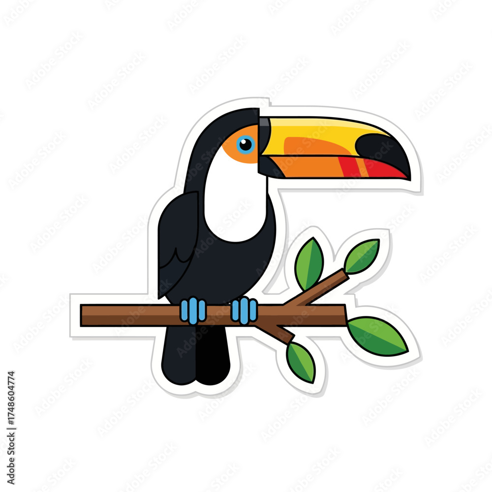 Obraz premium Vibrant toucan perched on a tree branch, bringing a splash of tropical color and exotic charm to any design project.