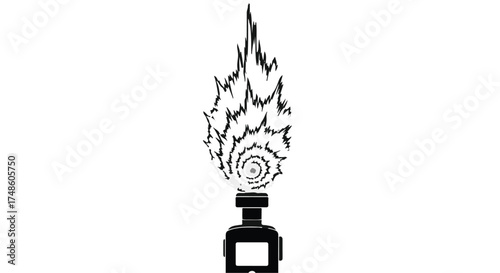 Abstract fiery spiral erupting from a camera flash, symbolizing creative energy and inspiration