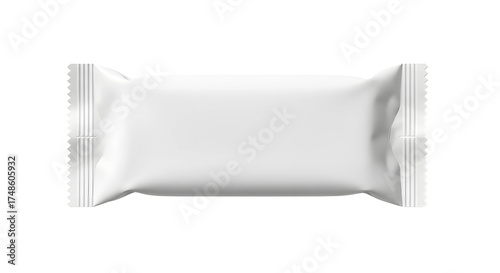 White blank flow pack wrapper mockup for a chocolate bar, candy, or snack food. Isolated on transparent background, png