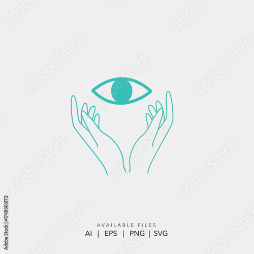 Vector icon of cupped hands protecting the human eye security concept