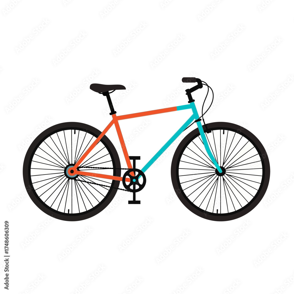 Fototapeta premium Vibrant modern bicycle with striking orange and teal frame, perfect for urban commuting and active lifestyles