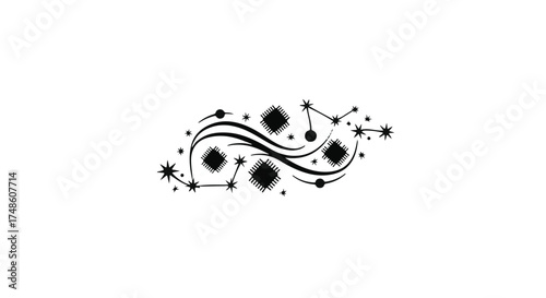 Whimsical abstract swirl with stars and geometric shapes, suggesting cosmic wonder and creativity.