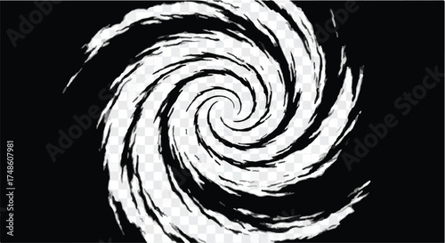 Dynamic white spiral vortex against a dark background, evoking energy and motion.