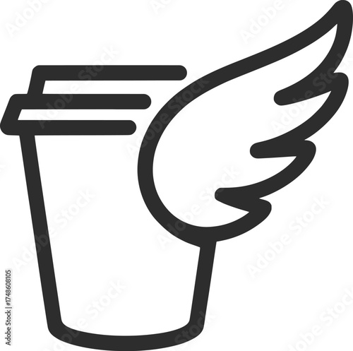 Flying Coffee Cup with Wings Vector Illustration.