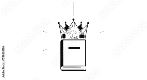 A regal book crowned with a jewel-adorned crown, symbolizing knowledge and royalty.
