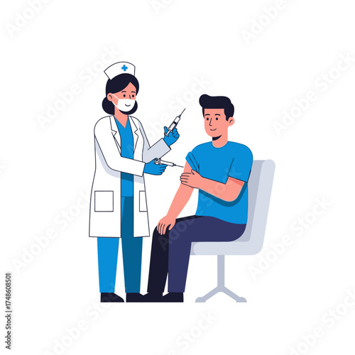 Professional nurse administers vital vaccine injection to grateful patient in modern clinic setting, promoting health and wellness