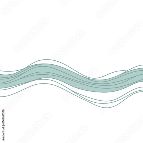 Serene flowing abstract lines in calming green and blue hues create a gentle, modern wave pattern perfect for peaceful backgrounds and sophisticated design.