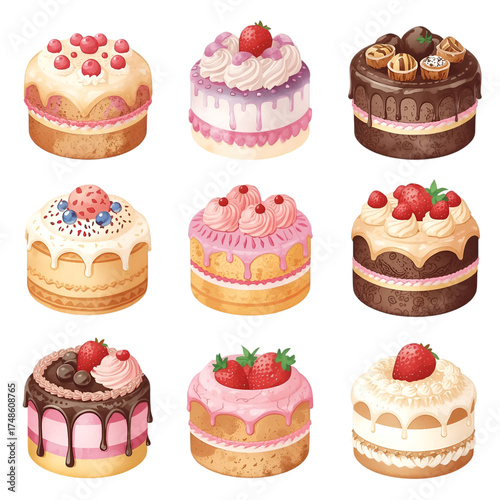 vector set of cakes