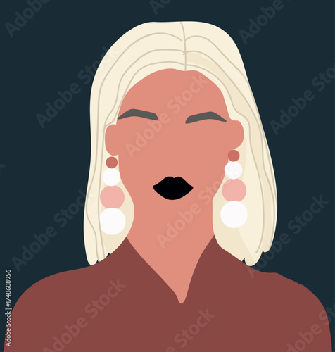 Abstract woman portrait, female avatar, faceless anonymous, user profile. Hand drawn vector illustration.