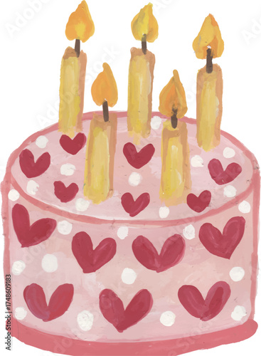 heart shaped cake with candles watercolour art
