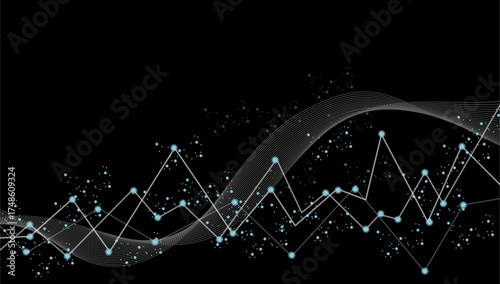 Fotografi Abstract digital graph with glowing dots and lines on a dark background