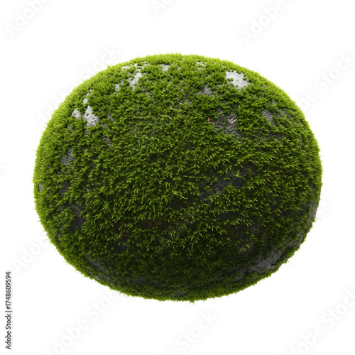 Lush Green Moss Sphere Isolated on Transparent Background