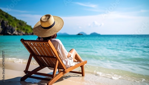 Woman relaxing on a beach chair