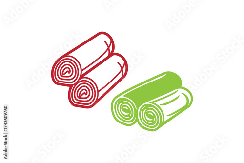Red and green cinnamon roll illustrations with a simple outline silhouette
