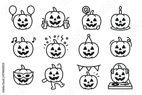 Halloween pumpkin icons set featuring festive and playful jack-o'-lantern faces