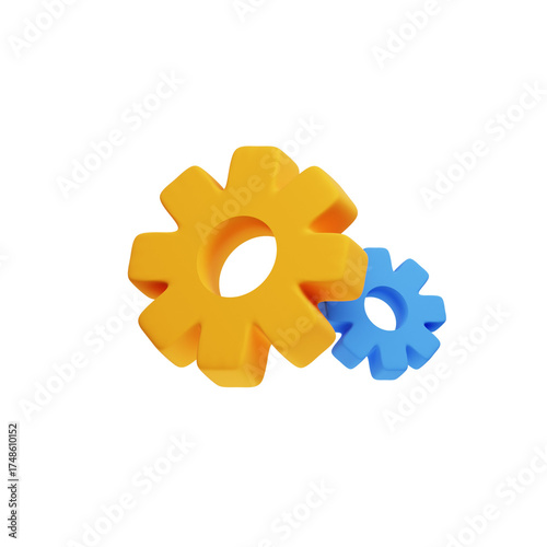 3D Colorful Gear Settings Icon — Orange and Blue Cogwheels