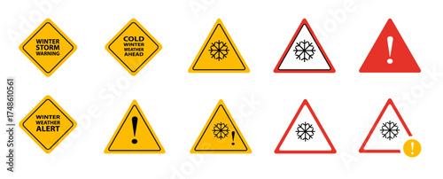 Winter weather warnings set vector icon. Storm, cold, winter, warning.