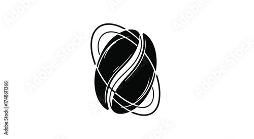 Abstract black swirling lines forming an oval shape on a white background