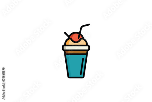 Colorful illustration of a layered drink with cherry and straw silhouette