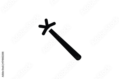 A simple drawing of a wand with a star black silhouette
