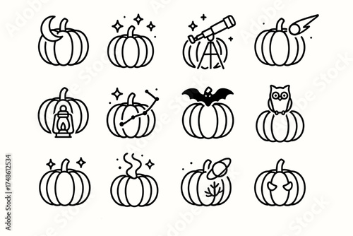 Pumpkin illustrations with astronomical and halloween themes