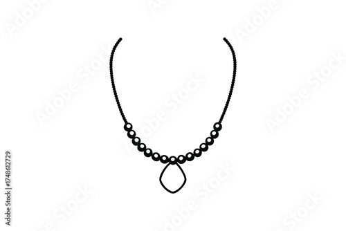 Simple beaded necklace design with a unique pendant a dark silhouette