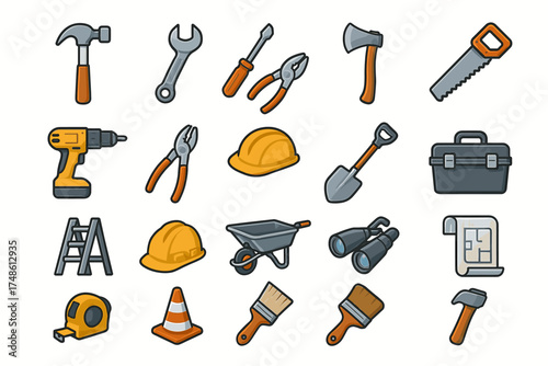 Hand tools and safety equipment for construction and diy projects