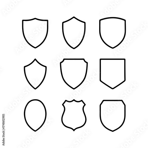 set of outline icons shields vector on a white background
set of 9 line icons, vector, on a white background