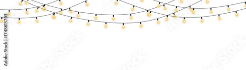 Decorative golden Christmas light garland, isolated vector with soft illumination, perfect for New Year banners, elegant celebration invitations, and stylish modern backgrounds.
