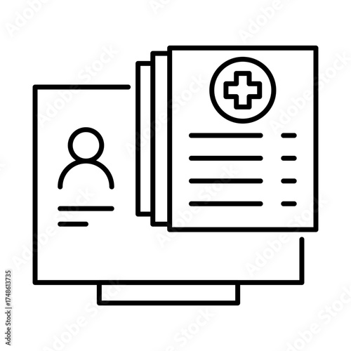 Health Records Icon, Digital medical records, Electronic health files, Patient health data, Health record management, and EHR solutions. Vector illustration.