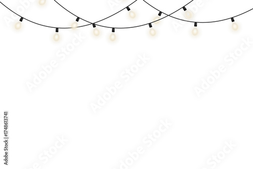 Glowing Christmas lights isolated on transparent background, festive LED garland with warm yellow glow, perfect for winter decor, event invitations, web advertising, and seasonal celebration design pr