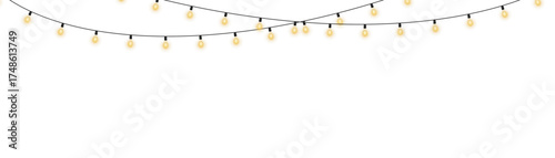 Elegant Christmas string lights glowing softly in golden tones, isolated vector illustration for festive decor, holiday advertising, web banners, wedding celebration backgrounds, and seasonal greeting