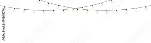 Decorative garland of warm white lights with soft glow, transparent background vector for Christmas, New Year, wedding decor, festive banners, party cards, and elegant seasonal design projects.