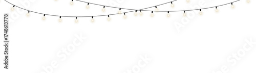 White glowing light string decoration with warm illumination, perfect for Christmas and New Year celebration design, festive wedding decorations, party cards, banners, and transparent vector backgroun