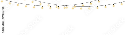 Warm white glowing string lights isolated on transparent background, perfect for Christmas, New Year, wedding, and birthday decorations, banners, greeting cards, festive parties, and elegant holiday d
