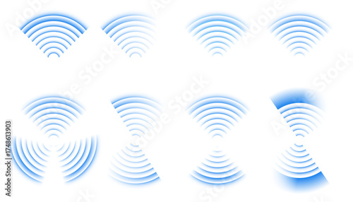 cho radar rings and sonar sound pattern. Vector blue circular frequency illustration for wave signal, pulse vibration, communication, and scientific background design.