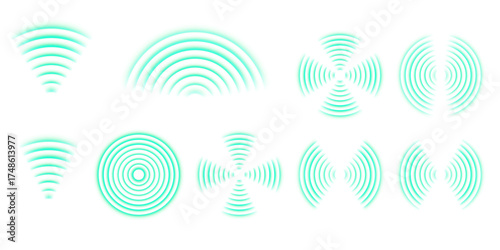 Bright green radar waves with concentric ring design. Abstract sonar and pulse frequency visualization for futuristic UI, tech systems, and digital sound propagation concepts.