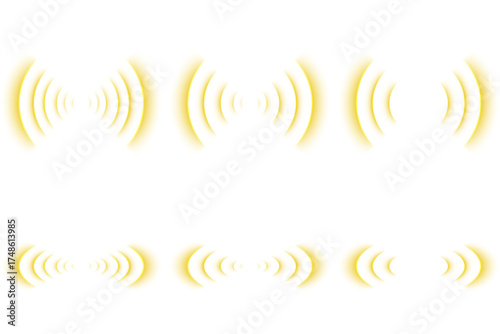 Vector yellow radar pattern illustration. Abstract concentric circle waves showing signal detection, frequency transmission, and sonar pulse energy concept.
