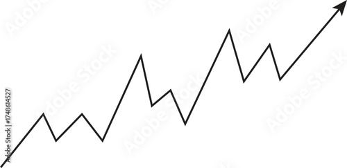 Black upward arrow line graph showing business growth and financial improvement. Minimal trend chart symbolizing progress, profit, and success. Perfect design for analytics, economy, and investment 